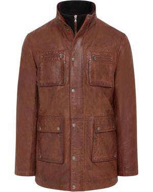 Infinity Leather Military Jacket Outwear Coat - Brown