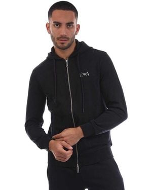 Emporio Armani Ea7 Logo Drawstring Full Zip Hoodie Cotton - Black