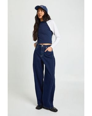 Boohoo The Tall Mid Waist Barrel Jean - Blue
