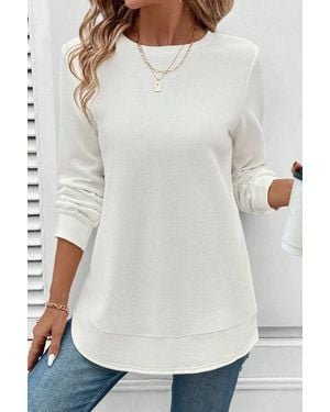 Azura Exchange Layered Hem Waffle Knit Top - White