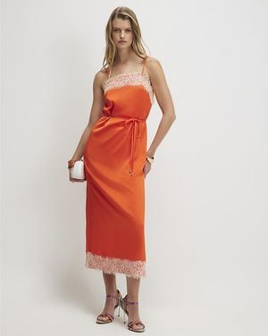 River Island Slip Midi Dress Lace Trim - Red