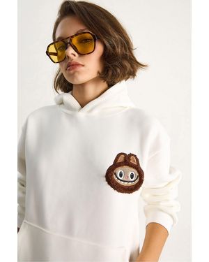 Bianco Lucci Hooded Embroidered Sweatshirt - White