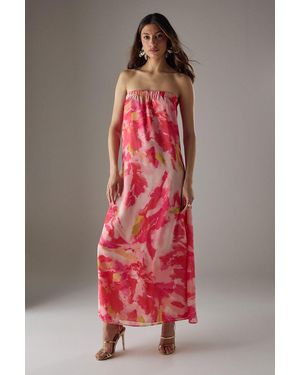 Warehouse Yoryu Chiffon Elasticated Back Bandeau Maxi Dress - Red