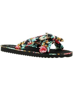 Wynsors Flip Flops Kiley Slip On Black Floral Textile - Green