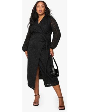 Boohoo Plus Devore Midaxi Dress - Black