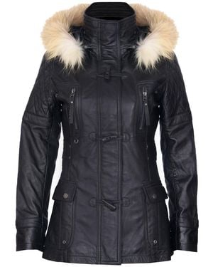 Infinity Leather Quilted Hooded Parka Jacket-Northampton - Black