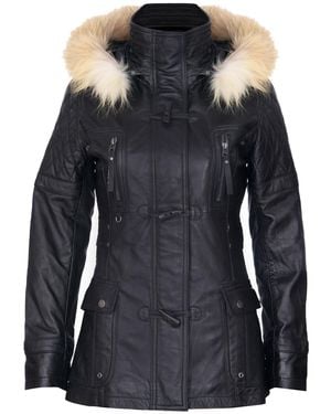 Infinity Leather Quilted Hooded Parka Jacket-Northampton - Black