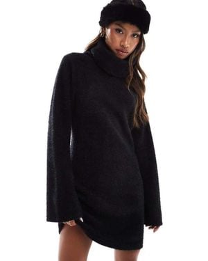 ASOS Supersoft Fluffy Roll Neck Mini Jumper Dress - Black
