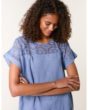 Blue Vanilla Lace Pattern Cotton Top - Blue
