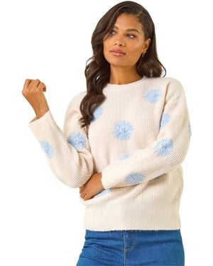 Roman Scattered Flower Knit Jumper - White