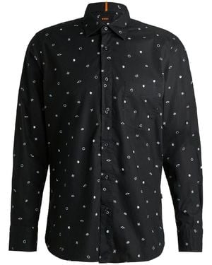 BOSS Oxford Shirt Collar Long Sleeve Regular Fit - Black