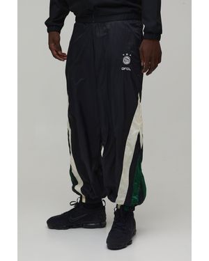 BoohooMAN Elasticated Waist Colour Block Parachute Trousers - Black