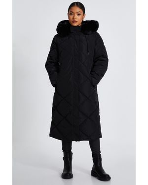 Quiz Petite Quilted Long Parka - Black