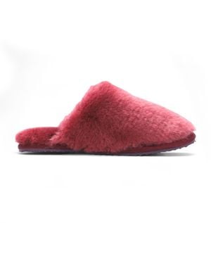 Infinity Leather Sheepskin Slippers Warm Winter Fur Mule - Red