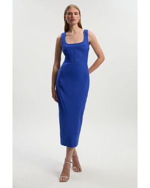 Karen Millen Tailored Scuba Corset Strappy Midi Pencil Dress - Blue