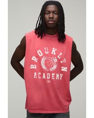 BoohooMAN Washed Oversized Brooklyn Print Tank Cotton - Red