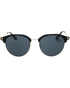 Tom Ford Shiny Framed Smoke Sunglasses Metal - Blue