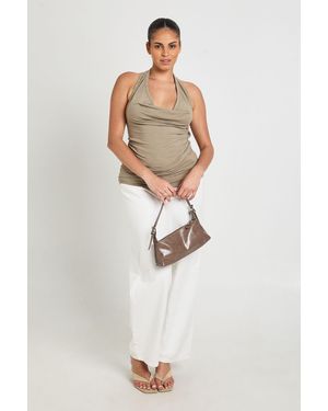 Boohoo Plus Stud Detail Cowl Neck Halterneck Top - White
