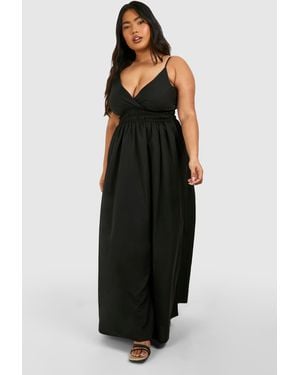 Boohoo Plus Woven Shirred Waist Maxi Dress - Black