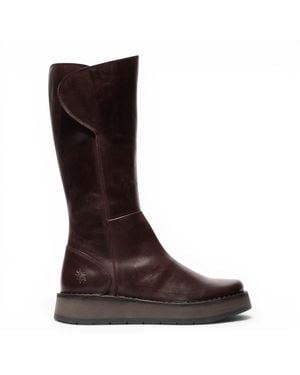 Fly London Leather High Pull On Long Boots - Brown