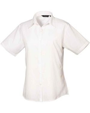 PREMIER Ladies Poplin Short-Sleeved Blouse - White