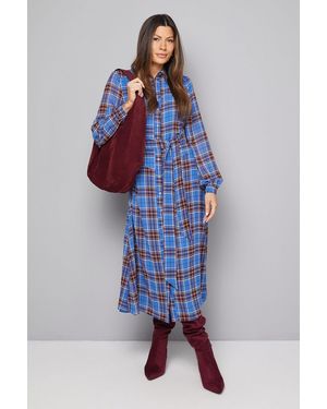 Wallis Check Seam Detail Belted Shirt Dress - Blue