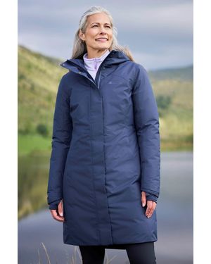 Mountain Warehouse 'Polar' Hybrid Long Padded Jacket Waterproof Hooded Down Winter Coat - Blue