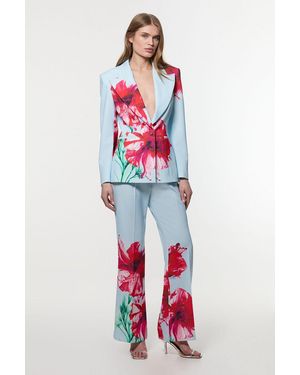 Karen Millen Tailored Crepe Placed Floral Wide Leg Trouser
