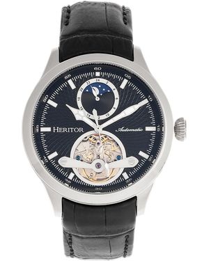 Heritor Gregory Semi-Skeleton Leather-Band Watch - Metallic