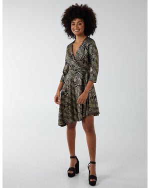 Blue Vanilla Asymmetric Metallic Animal Foil Wrap Dress