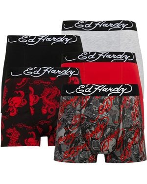 Ed Hardy 5 Pack Cotton Rich Stretch Athieu Boxers Soft Breathable Underwear - Red
