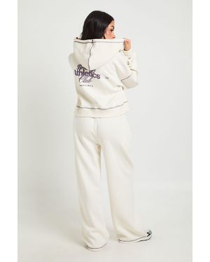Boohoo Contrast Stitch Athletics Club Boxy Zip Through Hooded Tracksuit - White