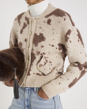 River Island Cardigan Cream Knitted Cow Print Button - Natural