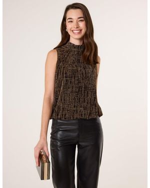 Blue Vanilla High Neck Lurex Puffball Sleeveless Blouse - Metallic