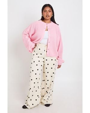 Boohoo Plus Rib Button Down Knit Cardigan - Pink