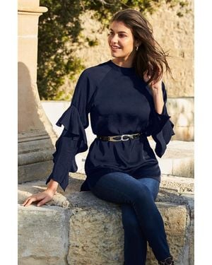 Sosandar Ruffle Sleeve Relaxed Fit Top - Blue