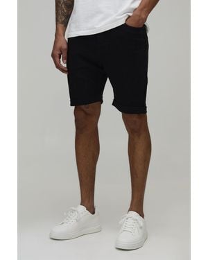 BoohooMAN Essential Skinny Stretch Fit Denim Shorts - Black