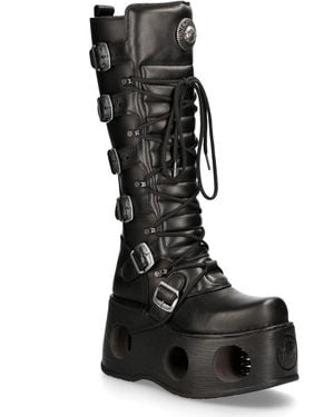 New Rock M-272-S2 Neptuno Metallic Knee High Leather Gothic Boots - Black