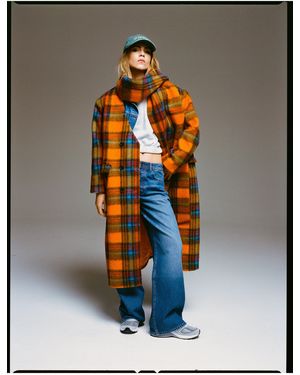 Nasty Gal Premium Wool Blend Check Scarf Coat - Orange