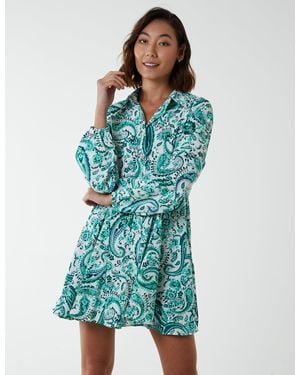 Blue Vanilla Paisley Button Down Dress - Blue