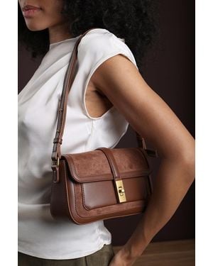 Where's That From 'Coral' Suede Structured Shoulder Bag With Lock - Black