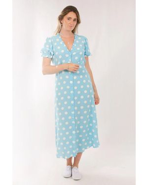 Secret Label Polka Dot Button Down Midi Dress - Blue