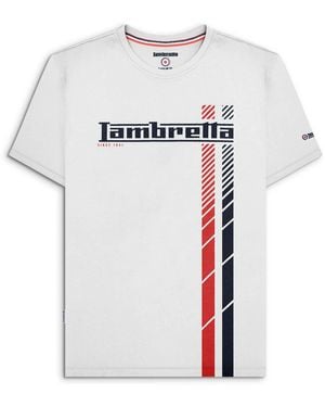 Lambretta T-Shirt Tee Crew Neck Racing Stripe Textile - White