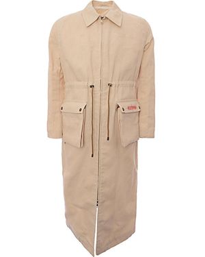 Futur 4 Waxed Cotton Long Trench W Oversized Pockets - Natural