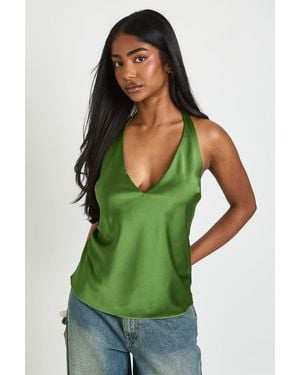 Boohoo Halter Plunge Swing Cami Top - Green