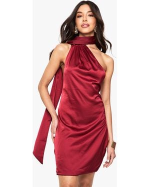 Boohoo Premium Satin Scarf Detail Mini Dress - Red