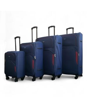 Infinity Leather Expandable Soft 8 Wheel Lightweight Suitcase Luggage Travel Bags Set Of 4 Nylon - Blue