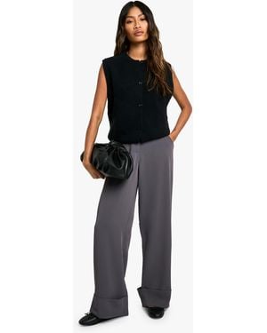 Boohoo Turn Cuff Wide Leg Relaxed Fit Tailored Trousers - Black