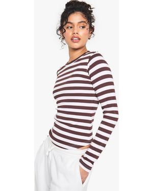 Boohoo Ribbed Striped Long Sleeve Top - White