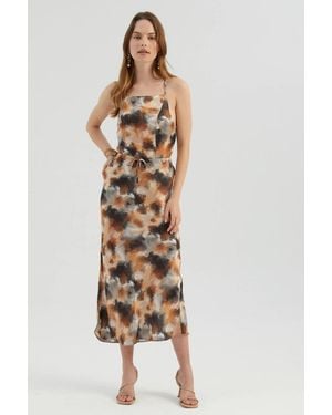 Hiccup Tie Dye Cami Top & High Waist Slip Maxi Skirt Coord - Natural